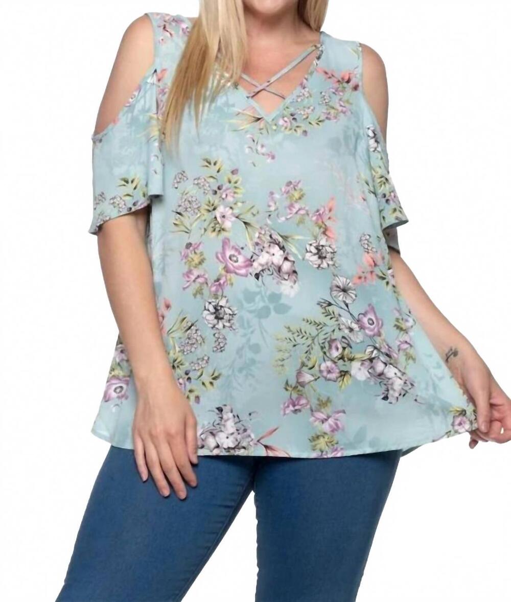 NEW JANETTE PLUS jules cold shoulder top in soft sage